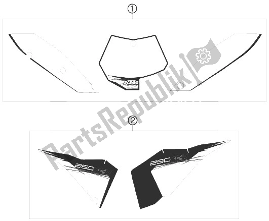 All parts for the Decal of the KTM 250 XC W USA 2010