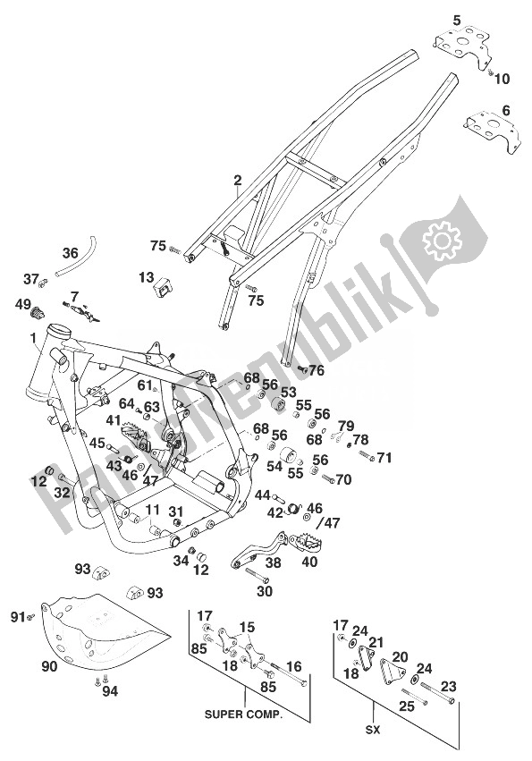 Alle onderdelen voor de Frame, Lc4 Sx, Sc '98 van de KTM 400 SX 98 USA 1998