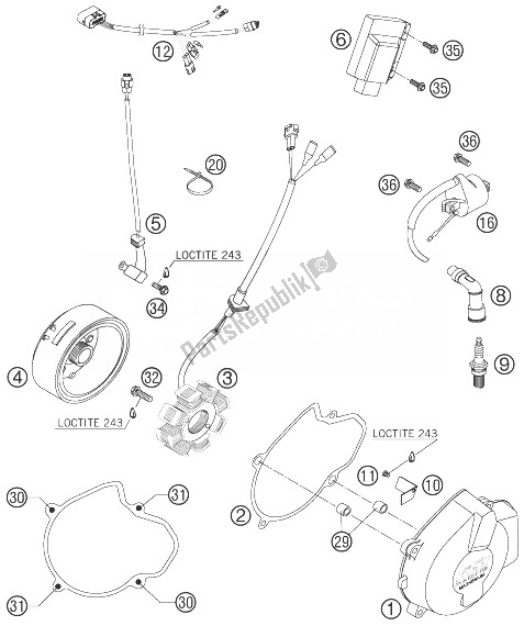 All parts for the Ignition System of the KTM 450 EXC Factory Racing Australia 2007