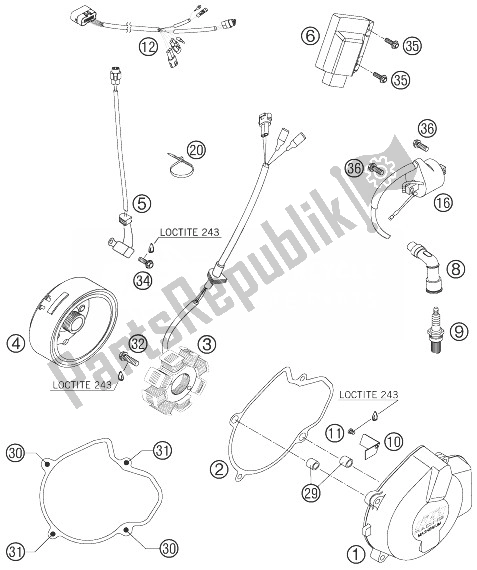 All parts for the Ignition System of the KTM 450 EXC USA 2007