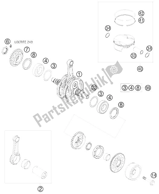 Toutes les pièces pour le Vilebrequin, Piston du KTM 450 SMR Europe 2008