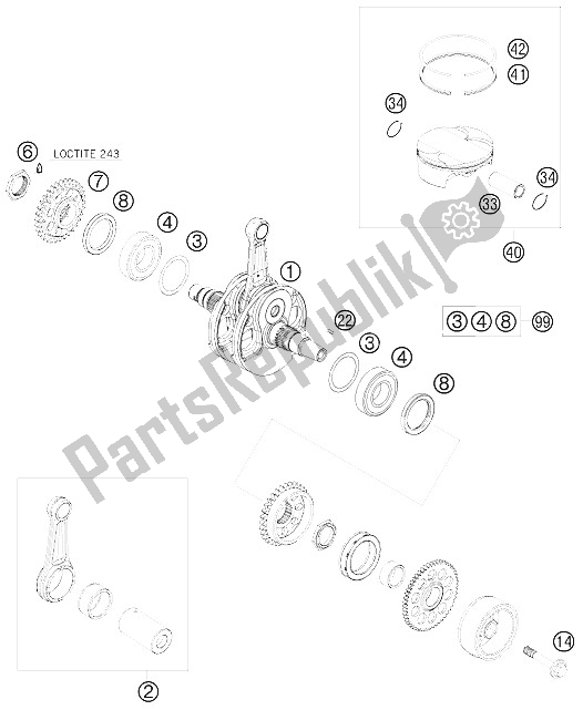 All parts for the Crankshaft, Piston of the KTM 450 SX F Europe 2008