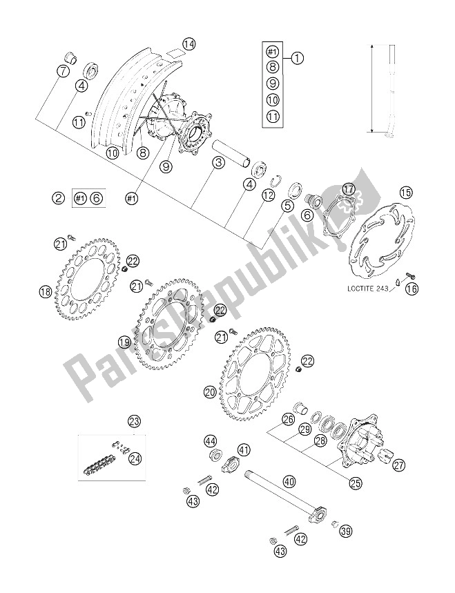 All parts for the Rear Wheel of the KTM 625 SMC Australia United Kingdom 2006