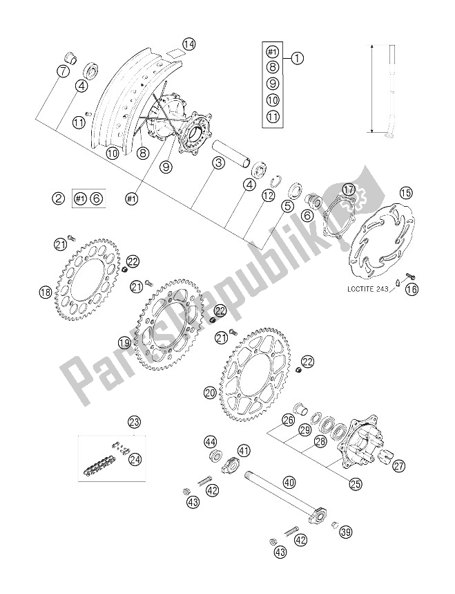 All parts for the Rear Wheel of the KTM 625 SMC USA 2006