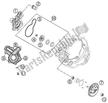 All parts for the Water Pump of the KTM 450 Rally Factory Replica Europe 2011