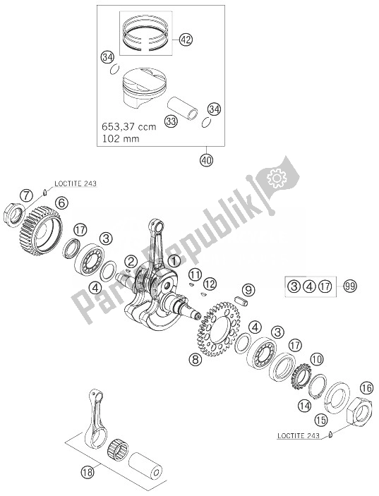 Toutes les pièces pour le Vilebrequin, Piston du KTM 690 Supermoto Black Australia United Kingdom 2007