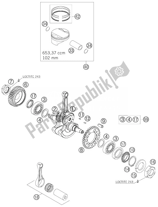 All parts for the Crankshaft, Piston of the KTM 690 Supermoto Black Europe 2007