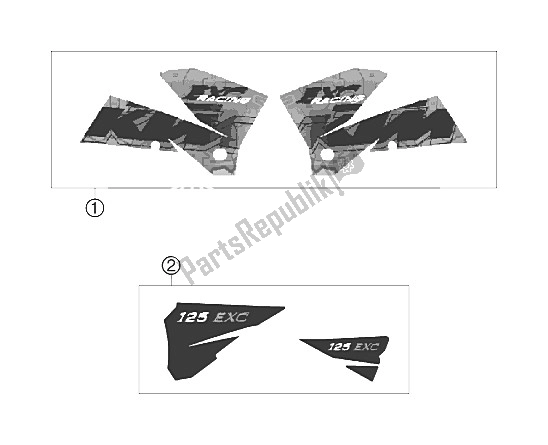All parts for the Decal of the KTM 125 EXC Europe 2006