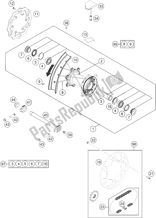 Tutte le parti per il Ruota Posteriore del KTM 250 XC Europe USA 2015