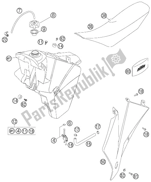 Tutte le parti per il Serbatoio, Sedile, Coperchio del KTM 250 SXS Europe 2006