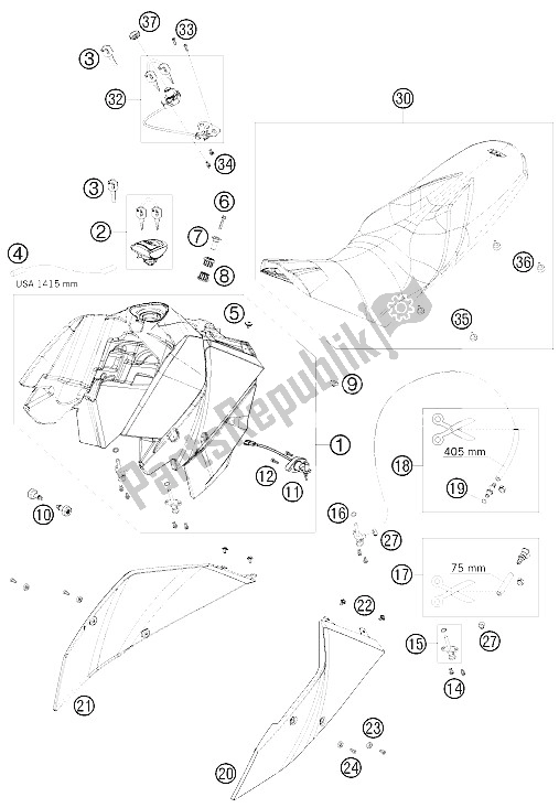 All parts for the Tank, Seat, Cover of the KTM 690 Duke Orange Europe 2009