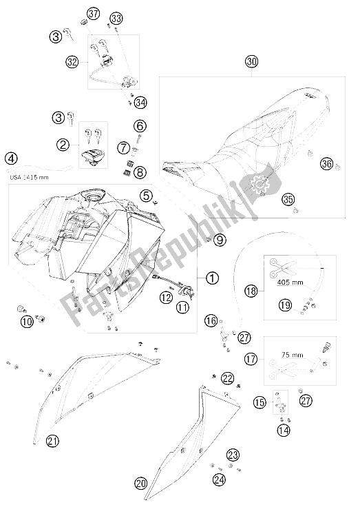 Tutte le parti per il Serbatoio, Sedile, Coperchio del KTM 690 Duke White Australia United Kingdom 2009