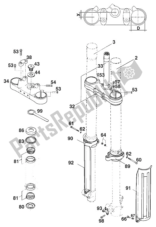 Tutte le parti per il Forcella Anteriore - Stelo Sterzo Bianco Potenza 125-300 del KTM 125 SX Marz OHL USA 1995