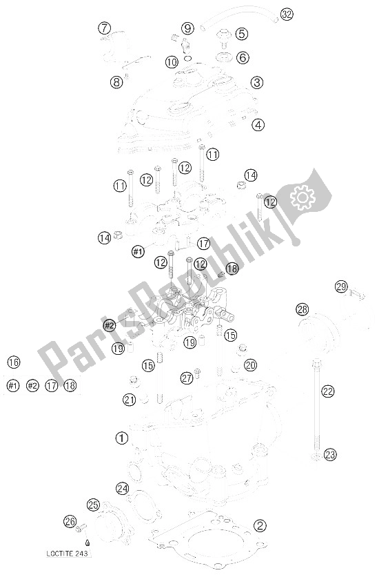 All parts for the Cylinder Head of the KTM 250 EXC F Europe 2009