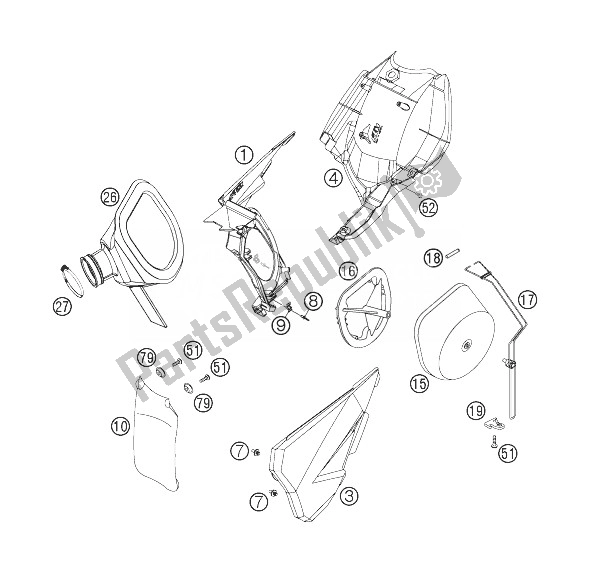 All parts for the Air Filter Box of the KTM 250 EXC F Australia 2007