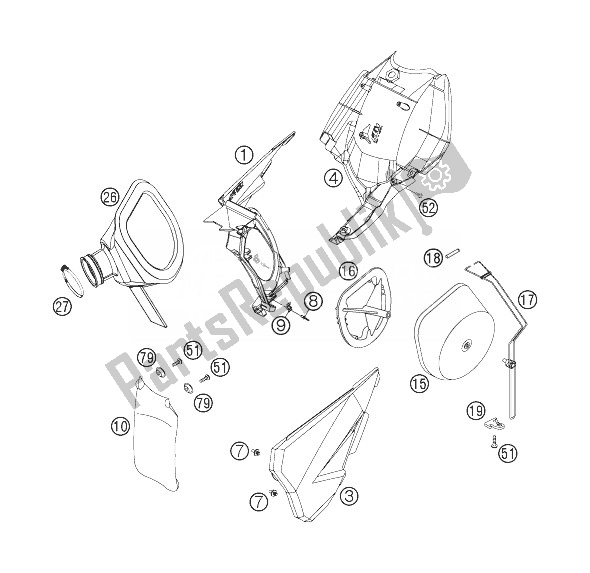 Wszystkie części do Skrzynka Filtra Powietrza KTM 250 XC F USA 2007