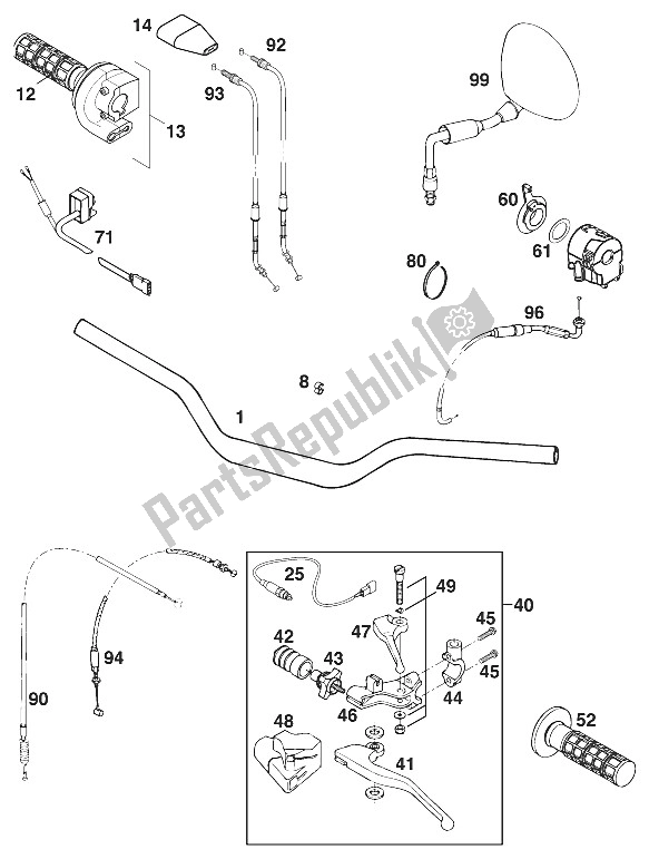 Wszystkie części do Kierownica - Kontroluje Przygod? '99 KTM 640 Adventure R Australia 2000