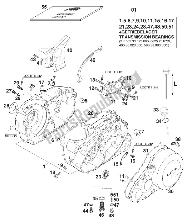 Todas as partes de Bloco Do Motor do KTM 640 LC 4 Silber USA 2000