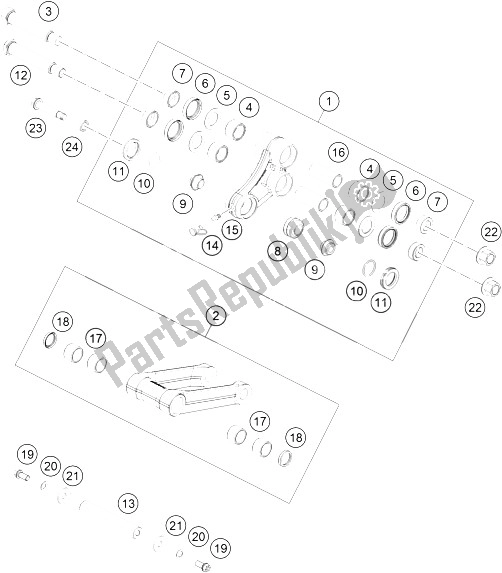 All parts for the Pro Lever Linking of the KTM 450 Rally Factory Replica Europe 2015