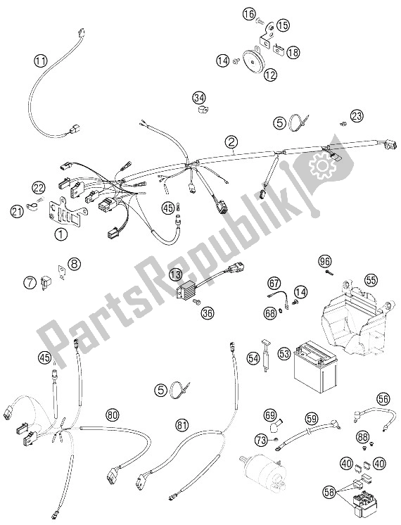 All parts for the Wiring Harness of the KTM 250 EXC F Europe 2008