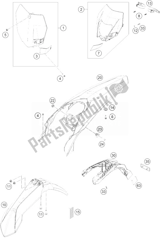 All parts for the Mask, Fenders of the KTM 350 EXC F USA 2014