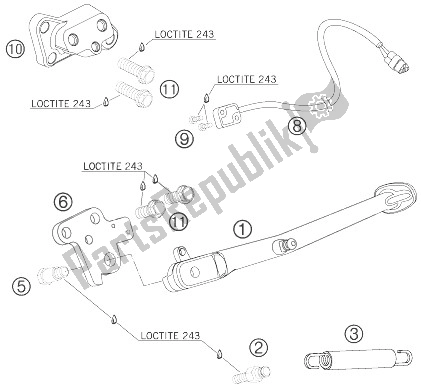 All parts for the Side Stand of the KTM 990 Super Duke Orange USA 2007