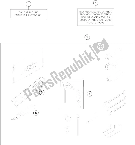 All parts for the Accessories Kit of the KTM 1190 ADV ABS Grey WES Europe 2015