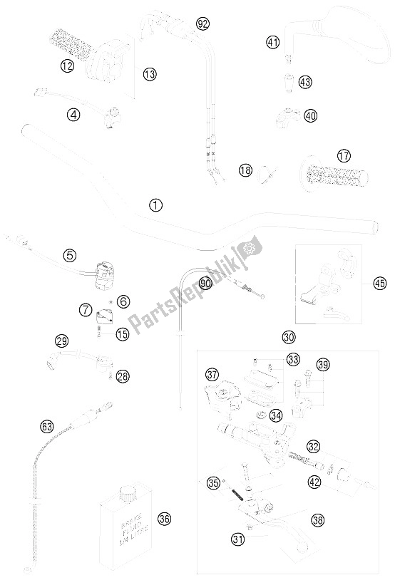 All parts for the Handlebar, Controls of the KTM 450 EXC Europe 2009