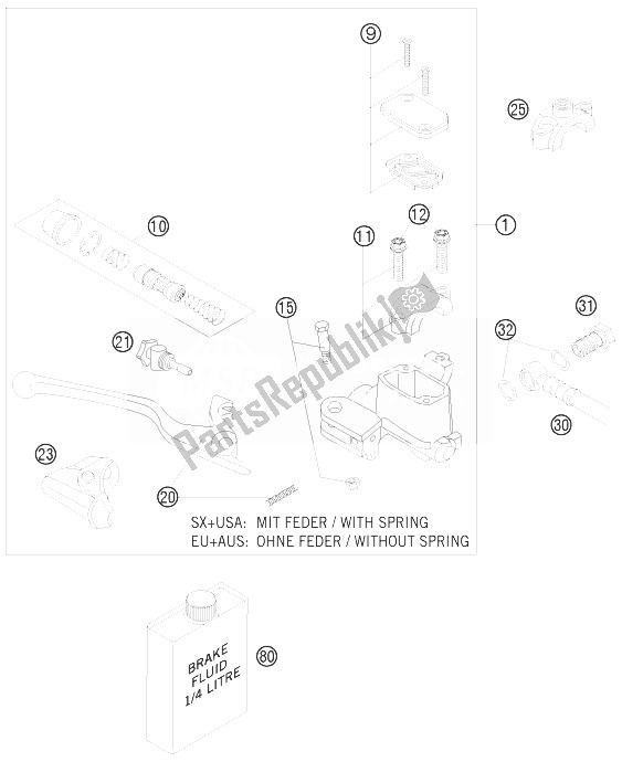 All parts for the Hand Brake Cylinder of the KTM 450 EXC Champion Edit USA 2010