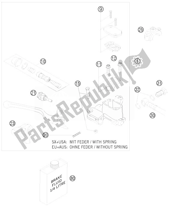 All parts for the Hand Brake Cylinder of the KTM 530 EXC Champion Edit USA 2010