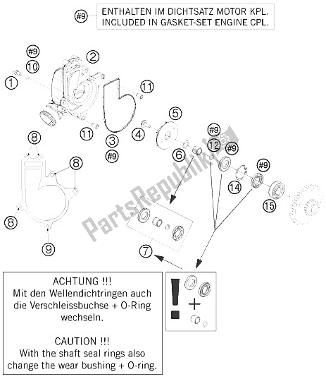 All parts for the Water Pump of the KTM 1190 RC 8 R USA 2009