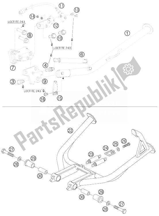 Todas las partes para Soporte Lateral Y Central de KTM 990 Adventure Black ABS 07 Europe 2007