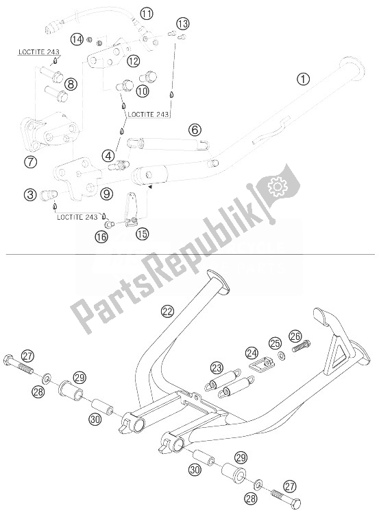 All parts for the Side And Center Stand of the KTM 990 Adventure S USA 2007