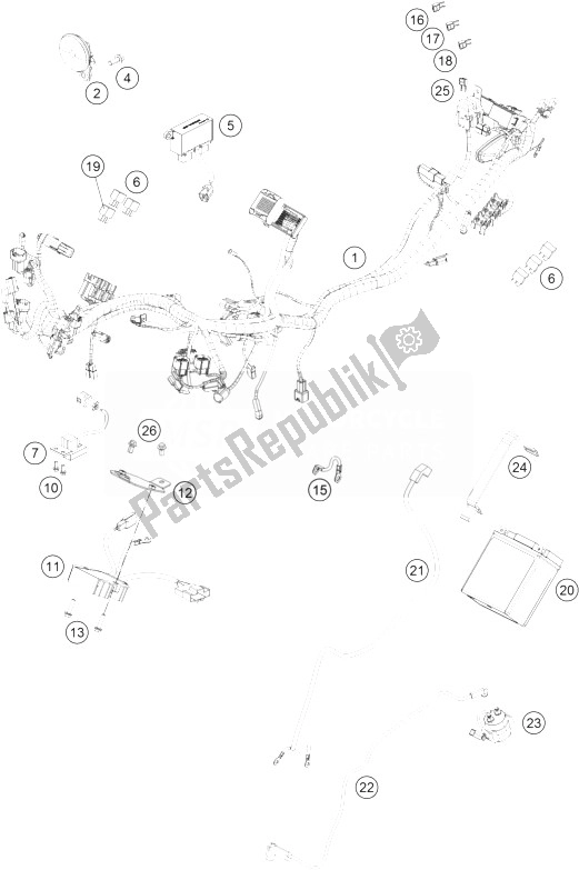 All parts for the Wiring Harness of the KTM 200 Duke White ABS CKD Malaysia 2013