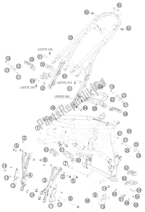 All parts for the Frame of the KTM 990 Supermoto Black Europe 2008