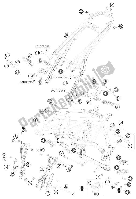All parts for the Frame of the KTM 990 Supermoto Orange Europe 2008