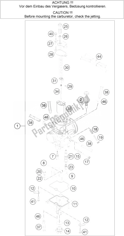 All parts for the Carburetor of the KTM 105 SX USA 2010