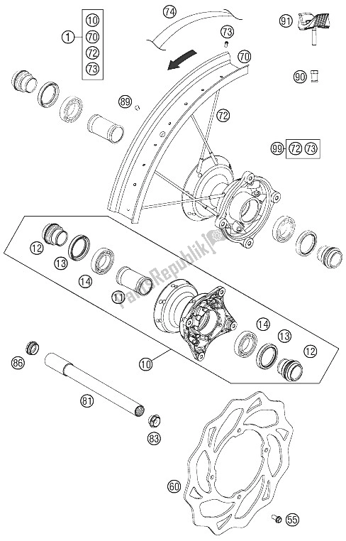 All parts for the Front Wheel of the KTM 85 SX 19 16 Europe 2012