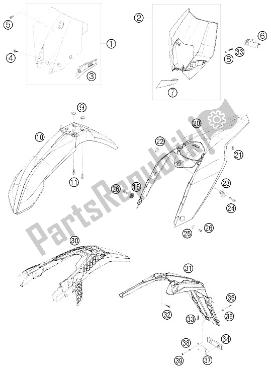 All parts for the Mask, Fenders of the KTM 530 EXC R Europe 1 2008