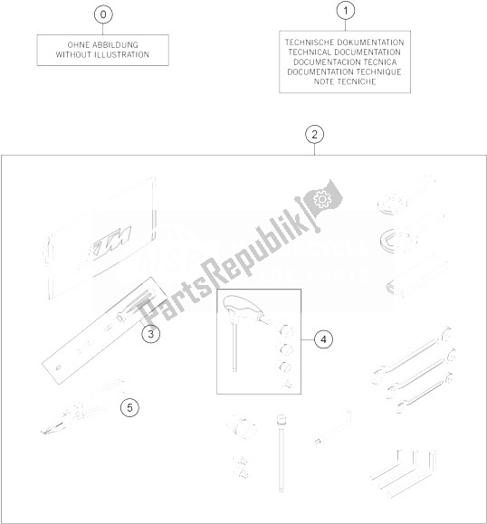 All parts for the Accessories Kit of the KTM 1190 ADV ABS Grey WES Europe 2014