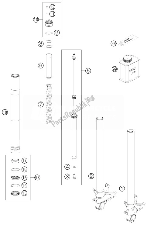 All parts for the Front Fork Disassembled of the KTM 1190 RC8 R White USA 2014