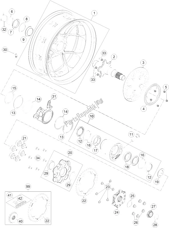 All parts for the Rear Wheel of the KTM 1290 Superduke R Orange ABS 15 Australia 2015