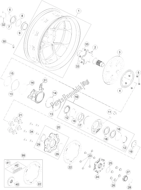 Tutte le parti per il Ruota Posteriore del KTM 1290 Superduke R Orange ABS 15 USA 2015