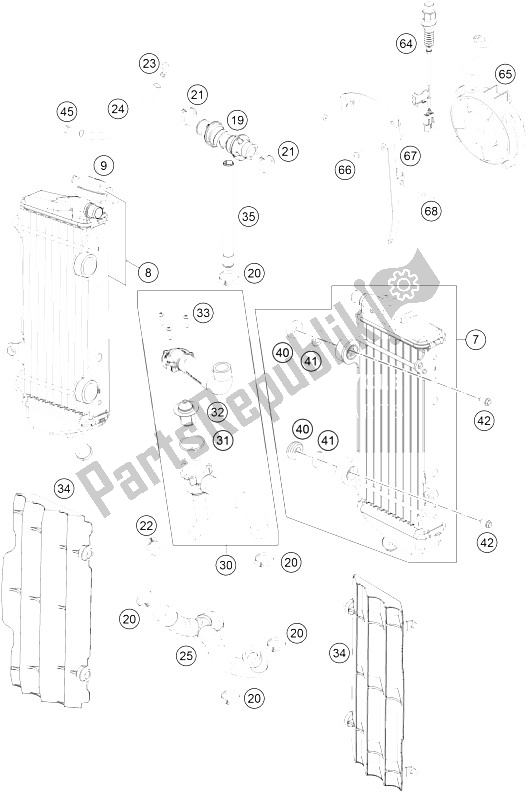 All parts for the Cooling System of the KTM 350 EXC F SIX Days Europe 2015