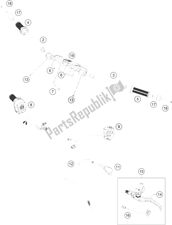 Toutes les pièces pour le Guidon, Commandes du KTM RC 390 White ABS Europe 2016