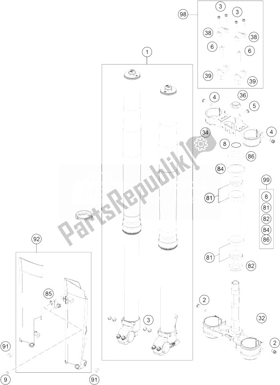 Toutes les pièces pour le Fourche Avant, Triple Serrage du KTM 350 XCF W SIX Days USA 2014