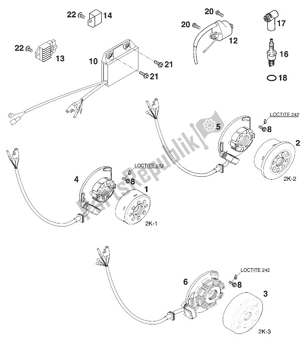 All parts for the Ignition System Kokusan 2k-1/2k2/2k of the KTM 300 EXC USA 2000