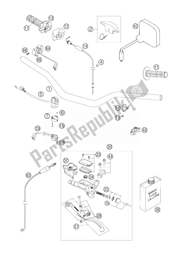 All parts for the Handlebar, Controls of the KTM 250 EXC Australia 2007