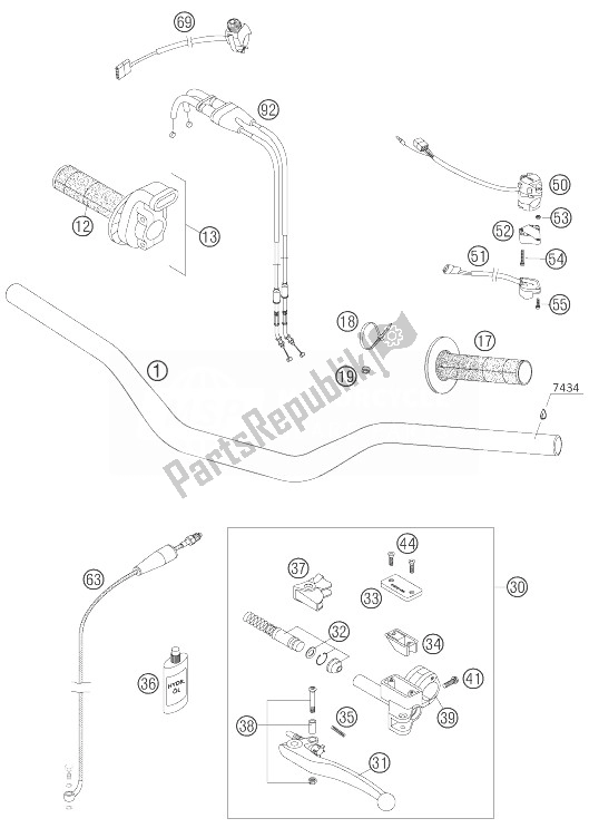 All parts for the Handlebar, Controls of the KTM 450 EXC Racing SIX Days Europe 2007