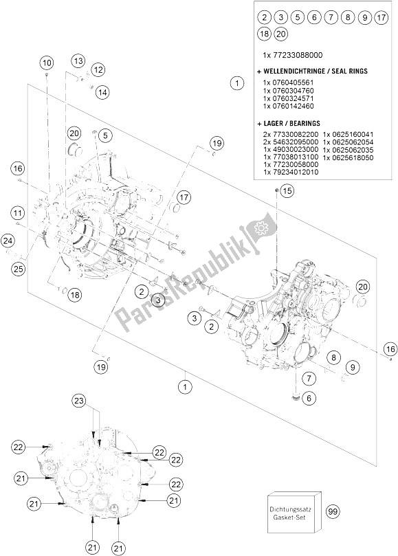 Tutte le parti per il Cassa Del Motore del KTM 250 SX F Europe 2016